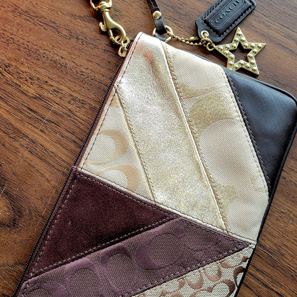 Coach Women's Patchwork Wristlet - Gold, Brown, Cream